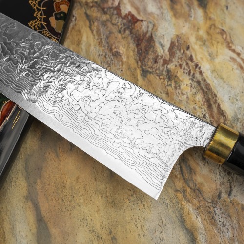 Takeshi Saji Art Fuji On Lake Ręcznie Kuty R-2 Japoński Nóż Kuchenny Santoku 18cm + Saya