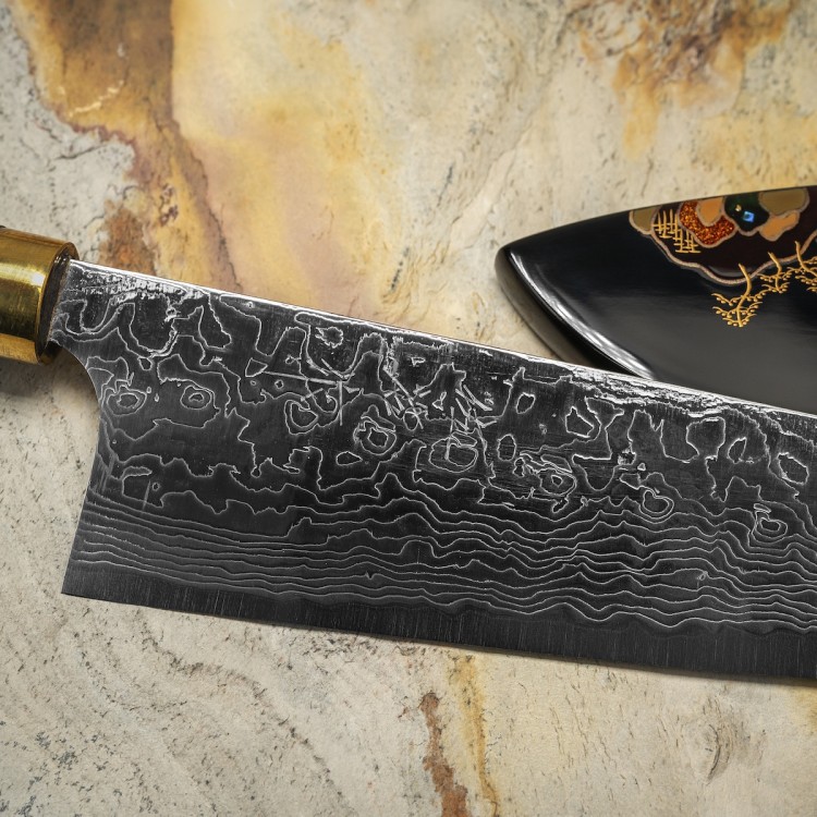 Takeshi Saji Art Fuji On Lake Ręcznie Kuty R-2 Japoński Nóż Kuchenny Santoku 18cm + Saya