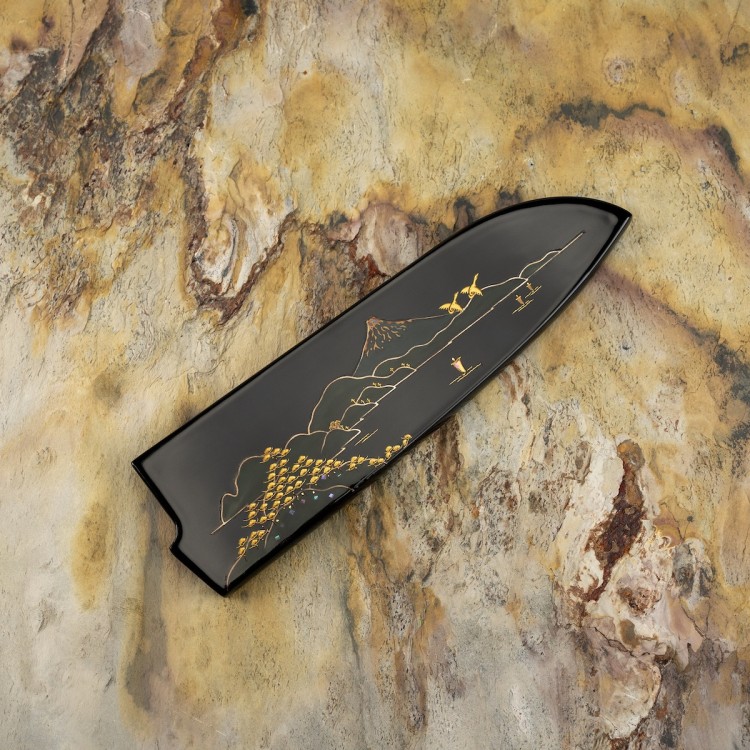 Takeshi Saji Art Fuji Unique Ręcznie Kuty R-2 Japoński Nóż Kuchenny Santoku 18cm + Saya