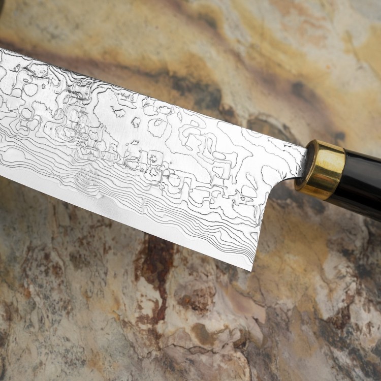 Takeshi Saji Art Tori Fuji On Lake Ręcznie Kuty R-2 Japoński Nóż Kuchenny Santoku 18cm + Saya