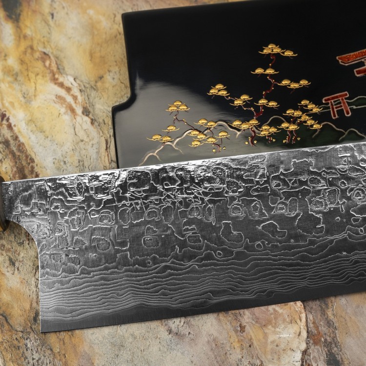 Takeshi Saji Art Tori Fuji On Lake Ręcznie Kuty R-2 Japoński Nóż Kuchenny Nakiri 17cm + Saya