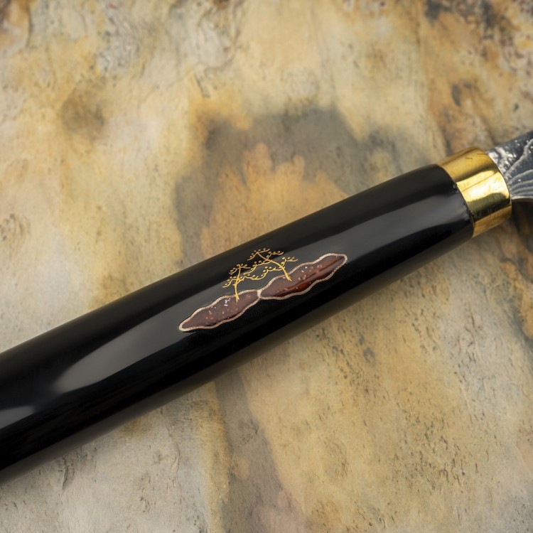 Takeshi Saji Art Tori Fuji On Lake Ręcznie Kuty R-2 Japoński Nóż Kuchenny Nakiri 17cm + Saya