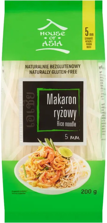 Makaron Ryżowy Wstążki Tasiemki 5mm Naturalnie Bezglutenowy Do Pad Thai 200g HOUSE OF ASIA