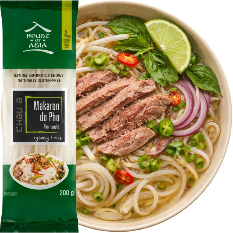Makaron Ryżowy Wstążki Tasiemki 4mm Naturalnie Bezglutenowy Do PHO 200g HOUSE OF ASIA