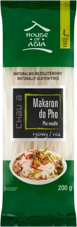 Makaron Ryżowy Wstążki Tasiemki 4mm Naturalnie Bezglutenowy Do PHO 200g HOUSE OF ASIA