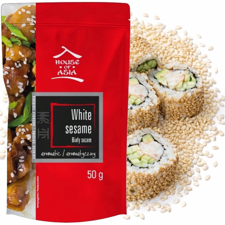 Sezam Biały Do Sushi Łuskany Orzechowy Smak  i Aromat 50g HOUSE OF ASIA