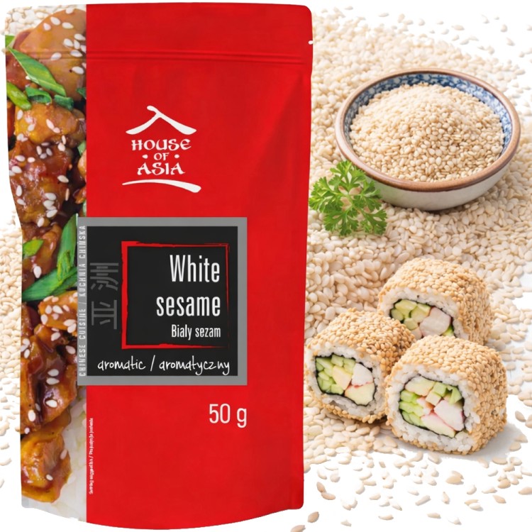 Sezam Biały Do Sushi Łuskany Orzechowy Smak  i Aromat 50g HOUSE OF ASIA