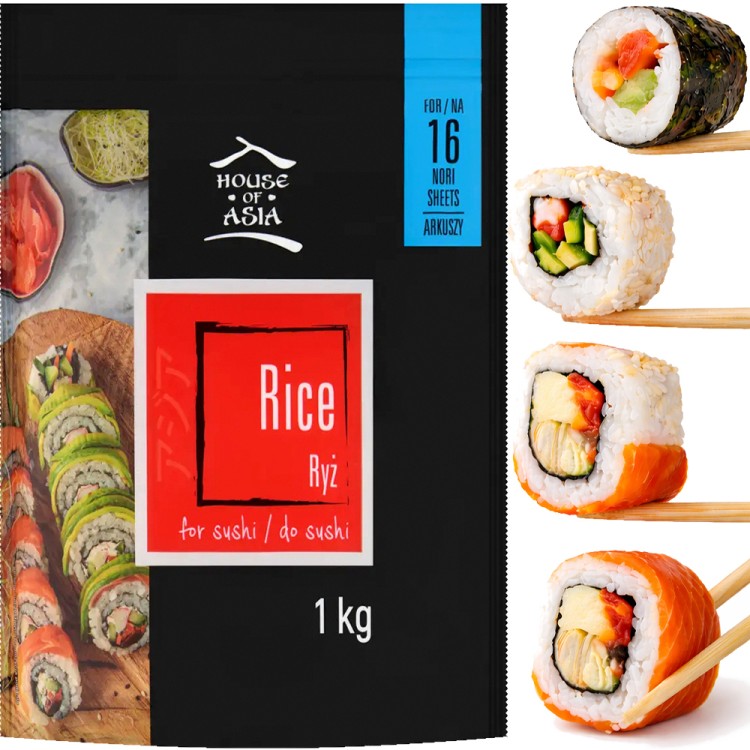 Ryż Do Sushi Okrągłe Ziarno Kleisty Naturalny Smak Jakość Premium 1kg 1000g HOUSE OF ASIA