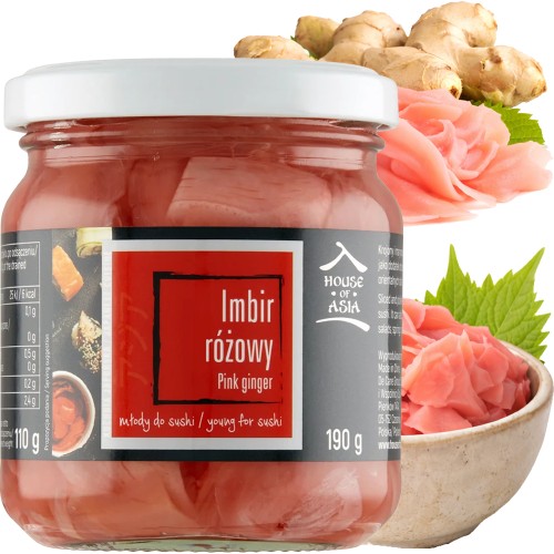 Imbir Marynowany Do Sushi Różowy Oczyszcza Kubki Smakowe 190g HOUSE OF ASIA