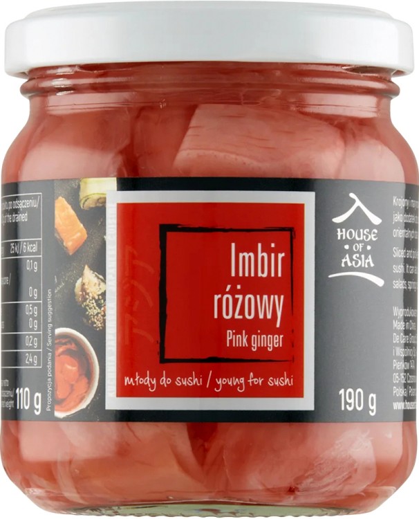 Imbir Marynowany Do Sushi Różowy Oczyszcza Kubki Smakowe 190g HOUSE OF ASIA