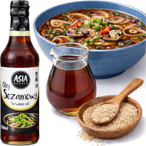 Olej Sezamowy z Prażonych Ziaren Sezamu Do Zup i Potraw 500ml ASIA KITCHEN