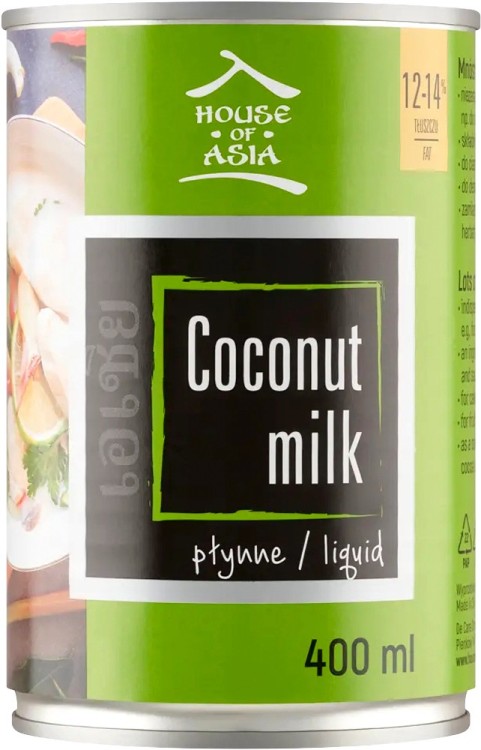 Naturalne Mleko Mleczko Kokosowe 12-14% Tłuszczu 400ml HOUSE OF ASIA