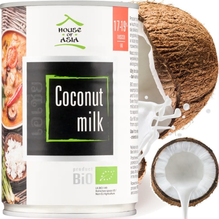 Naturalne BIO Mleko Mleczko Kokosowe 17-19% Tłuszczu 400ml HOUSE OF ASIA