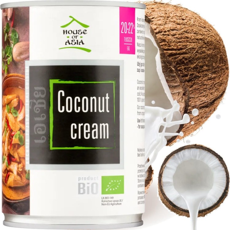 Naturalny BIO Krem Kokosowy Mleko Kokosowe PREMIUM 20-22% Tłuszczu 400ml HOUSE OF ASIA