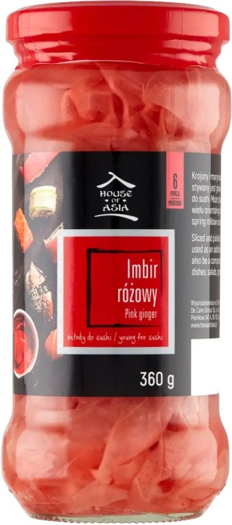 Chrupiący Młody Imbir Do Sushi Różowy Oczyszcza Kubki Smakowe 360g HOUSE OF ASIA