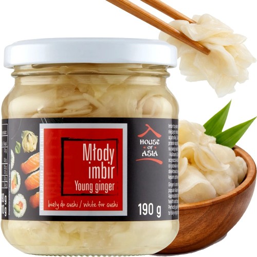 Chrupiący Młody Imbir Do Sushi Biały Naturalny Oczyszcza Kubki Smakowe 190g HOUSE OF ASIA