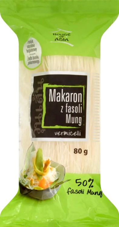 Makaron z Fasoli Mung Vermicelli Nitki Bezglutenowy 80g HOUSE OF ASIA