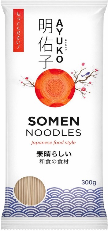 Chiński Makaron SOMEN Pszenny Prosty Skład Nitki Do Zupy i Sałatki 300g AYUKO