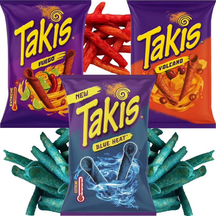 ZESTAW 3 RÓŻNE CHIPSY TAKIS - Blue Heat + Chili Limonka Fuego + Serowe Volcano 300g