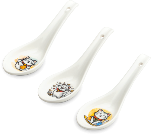 Łyżka Łyżeczka Porcelanowa Do Zupy i Ryżu Różne Wzory Kotek MANEKI NEKO 13,75cm EMRO AZIATICA