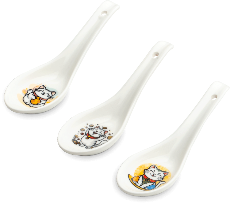 Łyżka Łyżeczka Porcelanowa Do Zupy i Ryżu Różne Wzory Kotek MANEKI NEKO 13,75cm EMRO AZIATICA