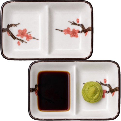 Ceramiczna Dzielona Biała Miseczka Do Sushi Kwiaty Sakura 11cm x 6cm x 3cm EMRO AZIATICA