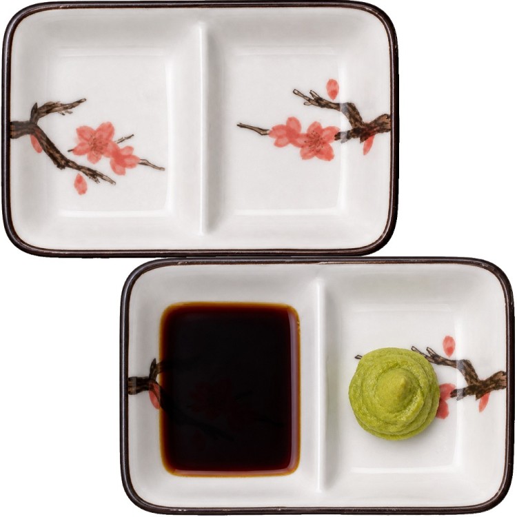 Ceramiczna Dzielona Biała Miseczka Do Sushi Kwiaty Sakura 11cm x 6cm x 3cm EMRO AZIATICA