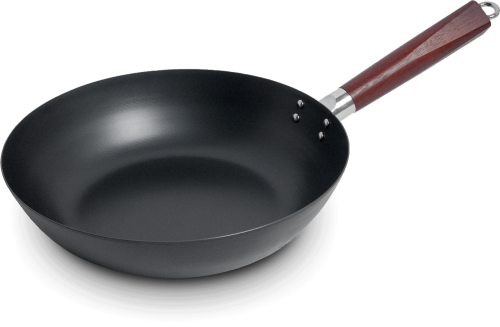 Patelnia Wok Ze Stali Węglowej z Płaskim Dnem 30cm Na Każdą Kuchenkę EMRO AZIATICA