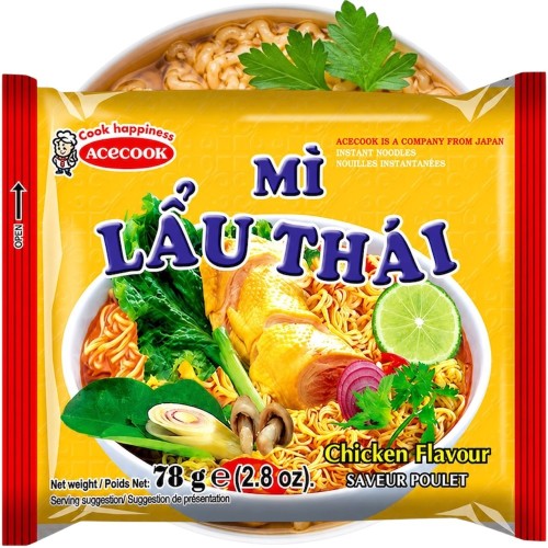 Wietnamska Zupka Błyskawiczna Instant o Smaku Kurczaka Mi Lau Thai 78g ACECOOK