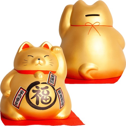 Duża Skarbonka Figurka Japoński Złoty Kot Szczęścia Maneki Neko 17cm x 19cm EMRO AZIATICA