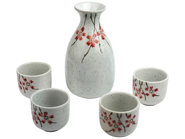 Jasny Ceramiczny Zestaw Komplet Do Podawania Sake SAKURA 5 Elementów GOLDEN TURTLE