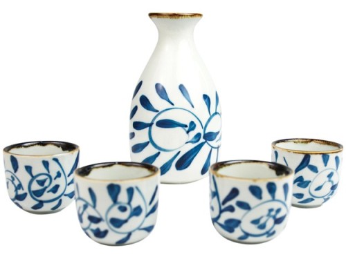 Biało Niebieski Ceramiczny Zestaw Komplet Do Podawania Sake 5 Elementów GOLDEN TURTLE
