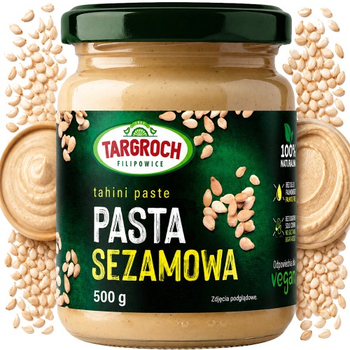 Pasta Sezamowa z Sezamu Tahini Masło Sezamowe Intensywny Smak 500g TARGROCH