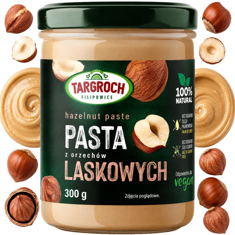 Pasta Krem Smarowidło Masło z Orzechów Laskowych Naturalna i Zdrowa 300g TARGROCH