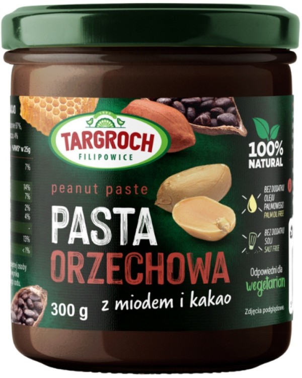 Pasta Krem Smarowidło Masło z Orzechów Ziemnych z Miodem i Kakao Naturalna i Zdrowa 300g TARGROCH