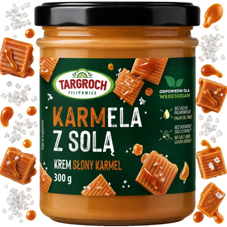 Pasta Krem KARMELA z SOLĄ Smarowidło Masło o Smaku Słonego Karmelu Bez Cukru 300g TARGROCH