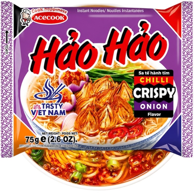 Wietnamska Zupka Błyskawiczna Instant o Smaku Chilli i Chrupiącej Cebuli Hao Hao 75g ACECOOK