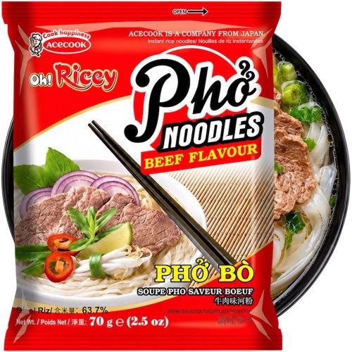 Wietnamska Zupka Błyskawiczna Makaron Ryżowy Instant Wołowina Pho Bo Noodles Beef 70g ACECOOK