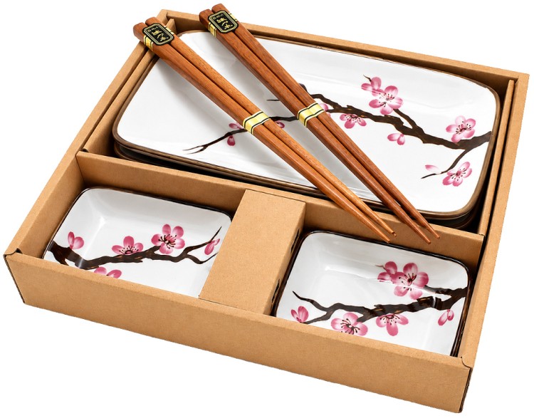 Zestaw Ceramiki Do Sushi Jasny Komplet ORIENTAL SAKURA Ceramika Dla 2 Osób EMRO AZIATICA