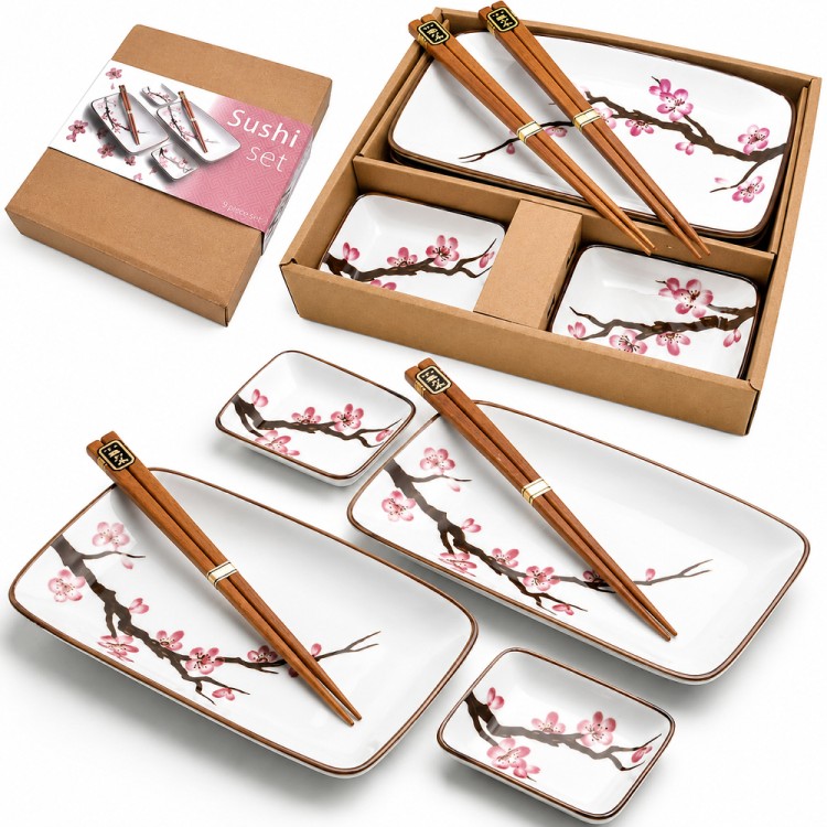Zestaw Ceramiki Do Sushi Jasny Komplet ORIENTAL SAKURA Ceramika Dla 2 Osób EMRO AZIATICA