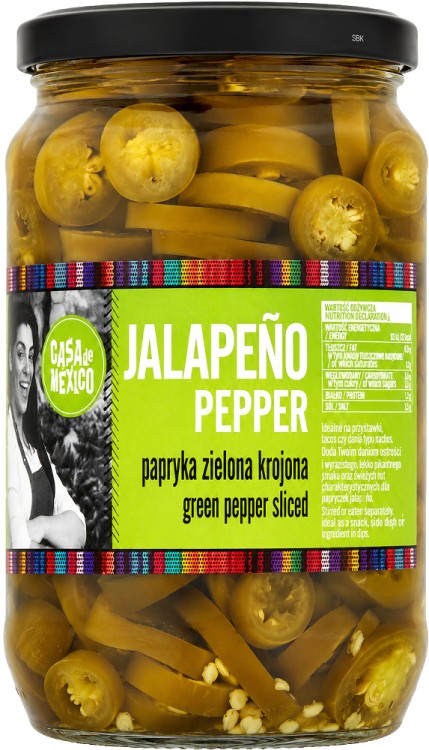 Chrupiąca Papryka Papryczka Zielona Jalapeno Krojona Green Pepper 670g CASA DE MEXICO