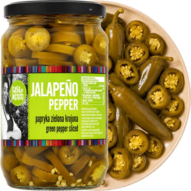 Chrupiąca Papryka Papryczka Zielona Jalapeno Krojona Green Pepper 670g CASA DE MEXICO
