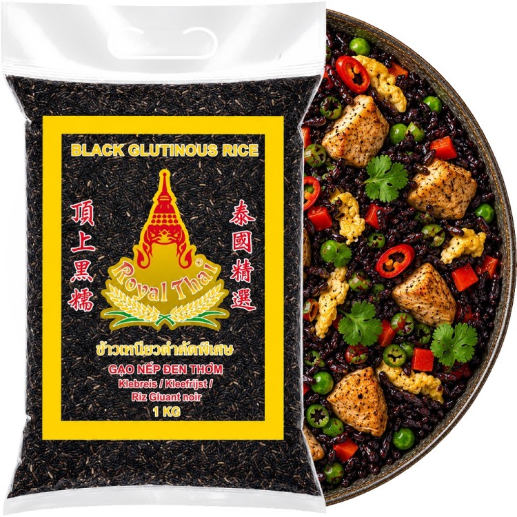 Czarny Ryż Kleisty Do Azjatyckich Potraw Black Glutinous Rice 1kg 1000g ROYAL THAI RICE