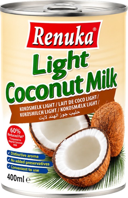 Naturalne Mleko Mleczko Kokosowe Light 9% Średnia Zawartość Tłuszczu 400ml RENUKA
