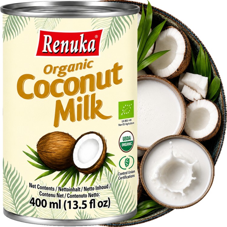 Naturalne Organiczne Mleko Mleczko Kokosowe ORGANIC 17% Wysoka Zawartość Tłuszczu 400ml RENUKA
