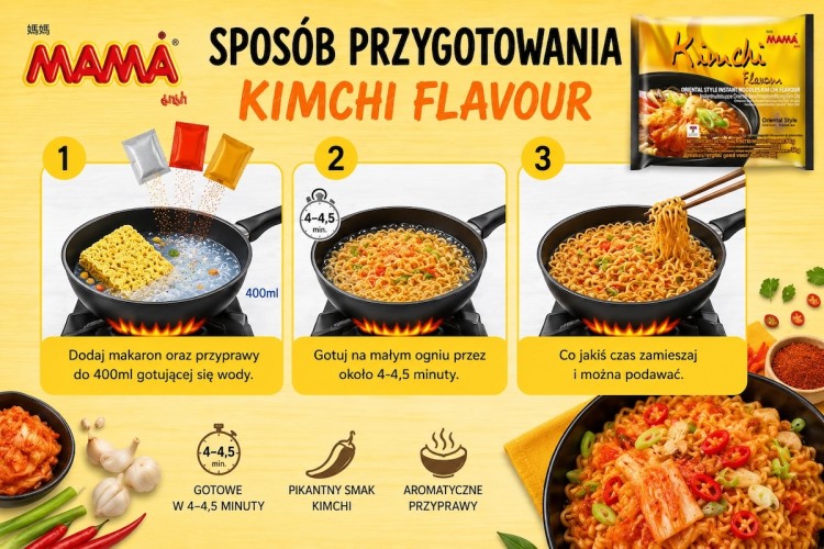 Tajska Zupka Błyskawiczna Makaron Instant o Smaku KimChi Hot 90g MAMA