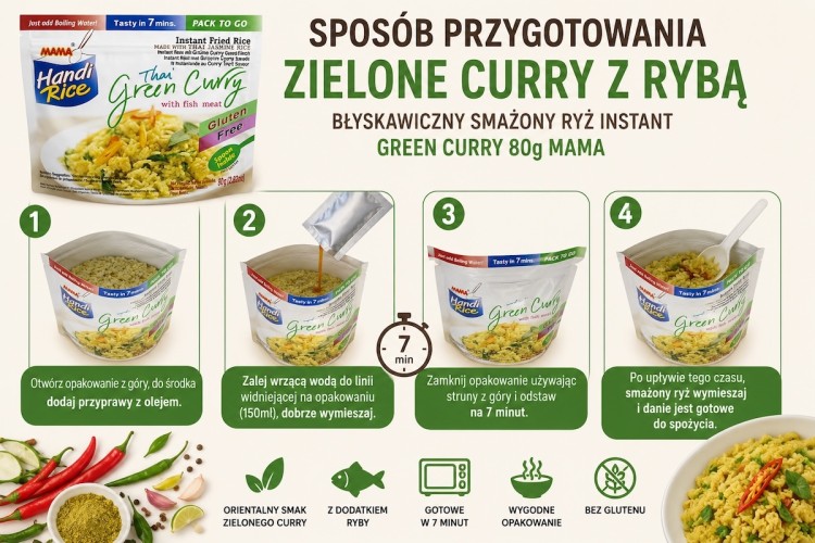 Błyskawiczny Smażony Ryż Instant Zielone Curry z Rybą 80g MAMA