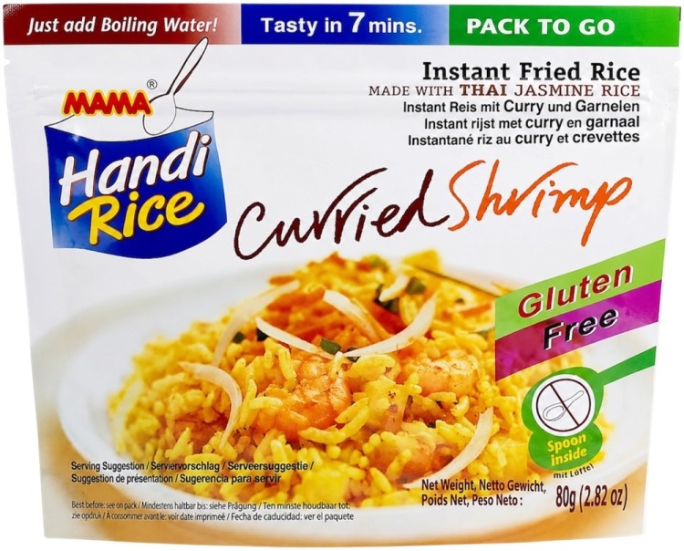 Błyskawiczny Smażony Ryż Instant Curry z Krewetkami 80g MAMA