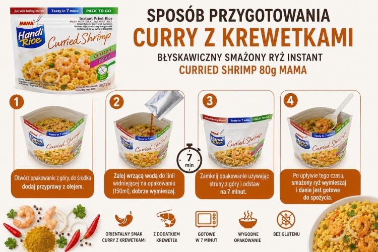 Błyskawiczny Smażony Ryż Instant Curry z Krewetkami 80g MAMA