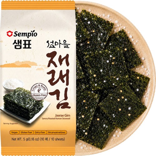 Koreańskie Nori Snack Jaerae Gim Przekąska Chrupiące Wodorosty Prażone z Solą 5g SEMPIO